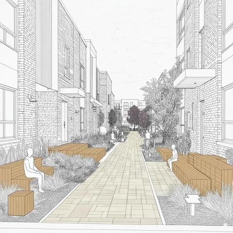 Concept drawing of a shared residential street